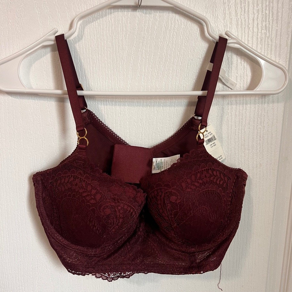 Aerie Real Good Burgundy Lace Longline Underwire Bra Size 34D Gold Hardware NWTā